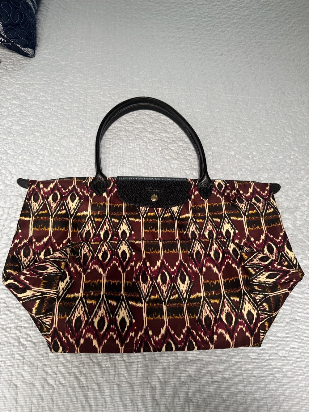Longchamp Maroon and Black Patterned Large Tote